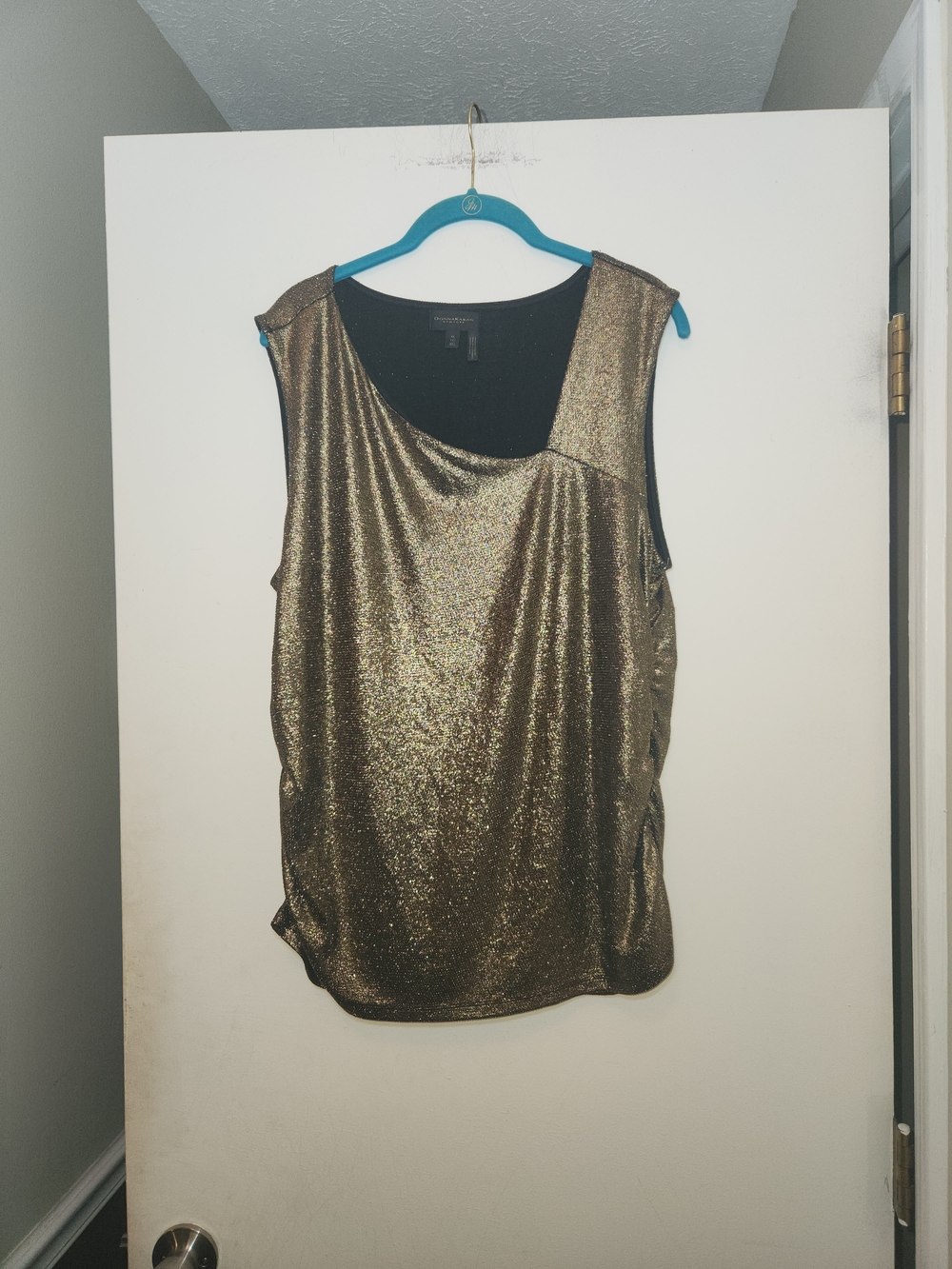Donna Karan Metallic Gold Scoop Neck Sleeveless Cami XL
